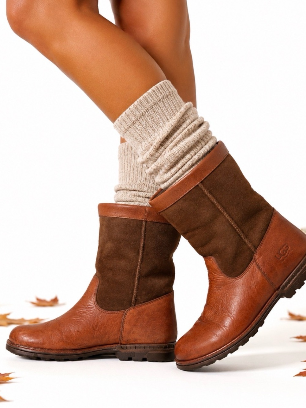 UGG Women's Brown Leather & Suede Mid-Calf Boots